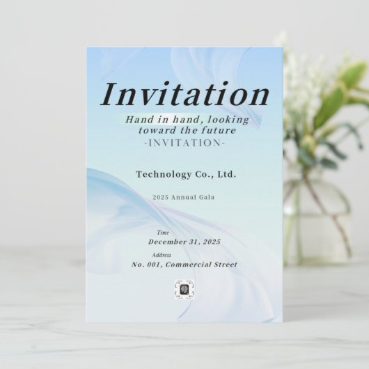 Modern Tech Light Blue Corporate Gala Invitation – 招待状 (スタンド正面)