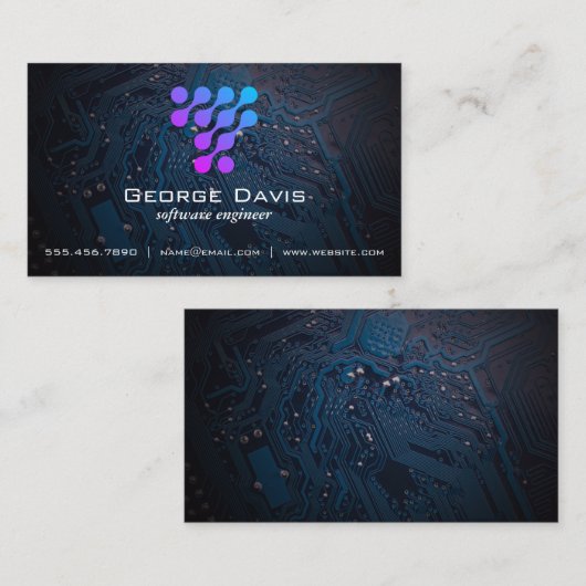 Modern Tech Logo Microchip 名刺 (正面/裏面)