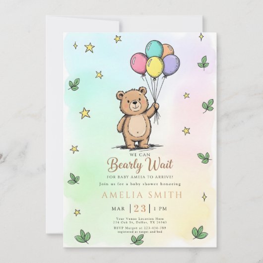 Modern Teddy bear Friendly baby shower 招待状 (正面)