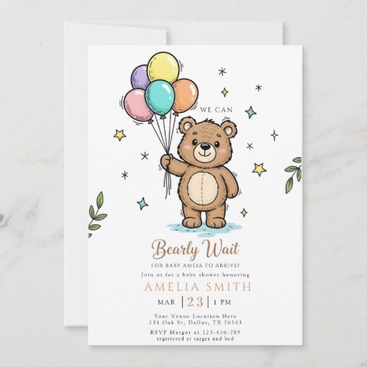 Modern Teddy bear Friendly baby shower 招待状 (正面)