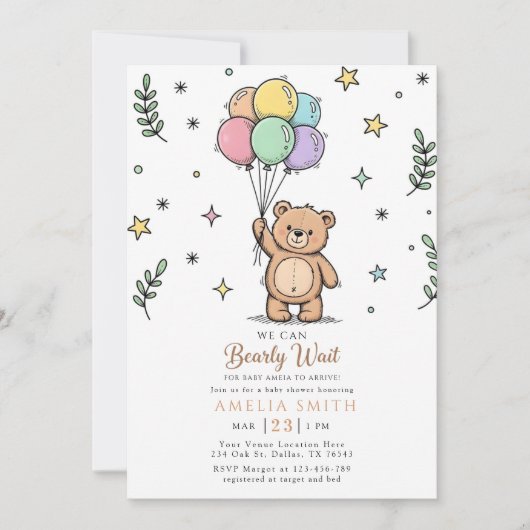 Modern Teddy bear Friendly baby shower 招待状 (正面)