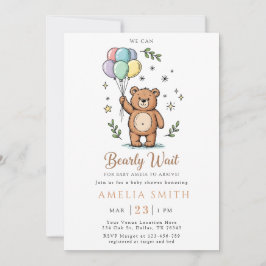 Modern Teddy bear Friendly baby shower 招待状