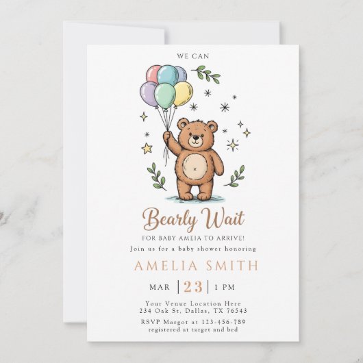 Modern Teddy bear Friendly baby shower 招待状 (正面)