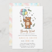 Modern Teddy bear Friendly baby shower 招待状 (正面/裏面)