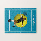Modern Tennis Player Illustration Blue Court Name ジグソーパズル (横)