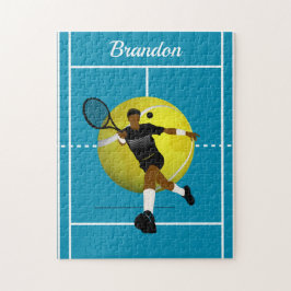 Modern Tennis Player Illustration Blue Court Name ジグソーパズル