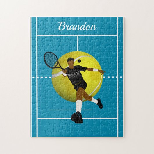 Modern Tennis Player Illustration Blue Court Name ジグソーパズル (縦)