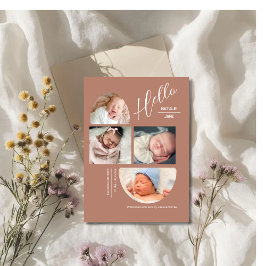 Modern Terracotta 4 Baby Photo Collage Birth  案内状