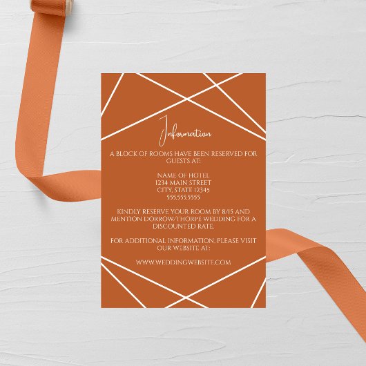 Modern Terracotta and White Geometric Wedding エンクロージャーカード