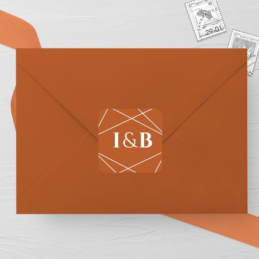 Modern Terracotta and White Geometric Wedding スクエアシール