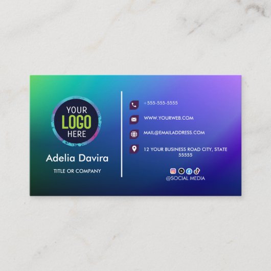 Modern Terracotta Blue Glitter Gold Opal Stone Lux 名刺 (正面)