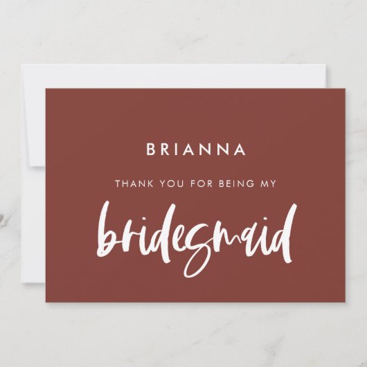 Modern terracotta Bridesmaid thank you text card 招待状 (正面)