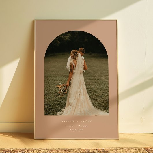 Modern Terracotta Photo Arch Wedding Couple ポスター