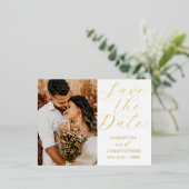 Modern Terracotta Photo Save the Date Wedding 箔シーズンポストカード (立ち正面)