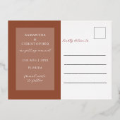Modern Terracotta Photo Save the Date Wedding 箔シーズンポストカード (裏面)