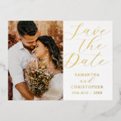 Modern Terracotta Photo Save the Date Wedding 箔シーズンポストカード (正面)