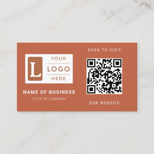 Modern Terracotta QR Code Minimalist Custom Logo 名刺 (正面)