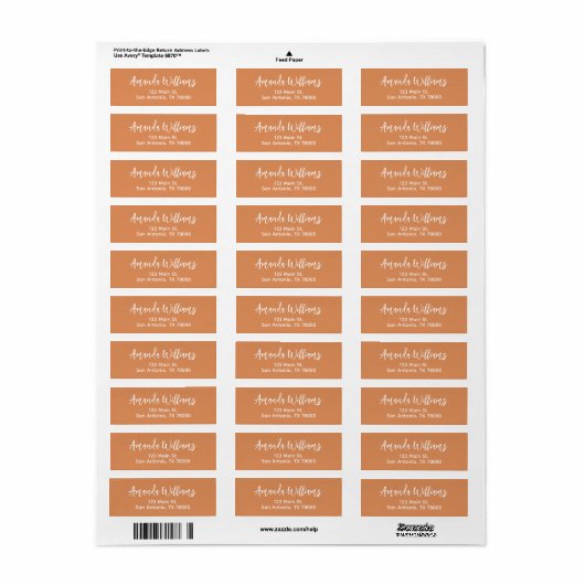 Modern Terracotta Script Return Address ラベル (フルシート)