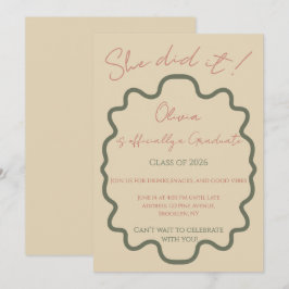 Modern Terracotta She Did It Graduation Party  招待状