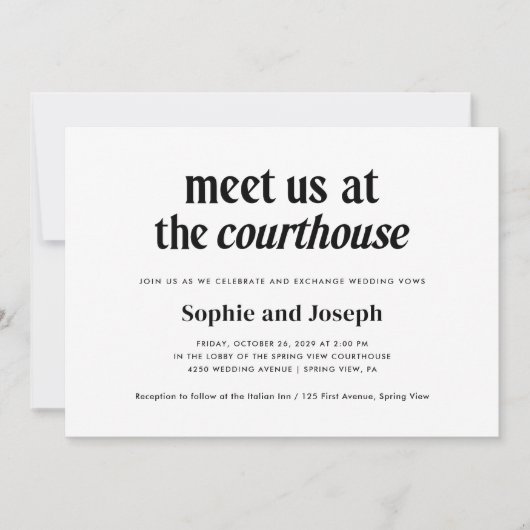 Modern Text | Courthouse Wedding Elopement 招待状 (正面)
