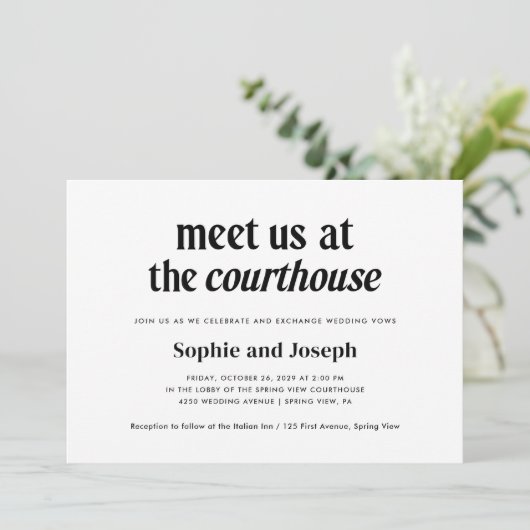 Modern Text | Courthouse Wedding Elopement 招待状 (スタンド正面)