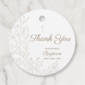 Modern Thank You Cross Floral Christian Baptism フェイバータグ (正面)