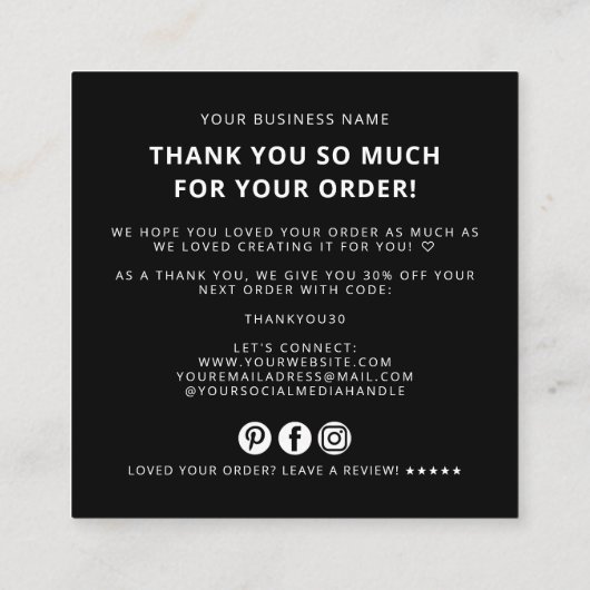 Modern thank you for your order simple logo スクエア名刺 (裏面)