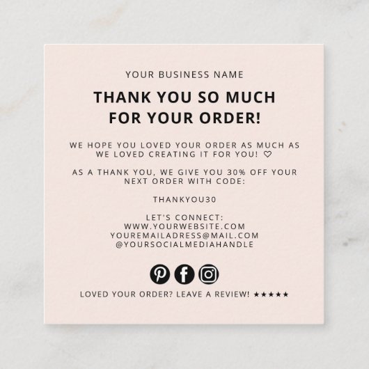 Modern thank you for your order simple logo スクエア名刺 (裏面)