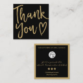 Modern thank you script order gold black スクエア名刺 (正面/裏面)