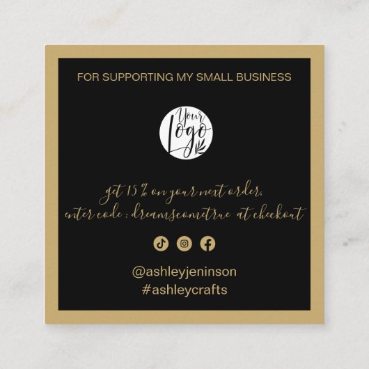 Modern thank you script order gold black スクエア名刺 (裏面)