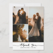 Modern Thank You Script Wedding Photo Collage サンキューカード (正面)