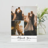 Modern Thank You Script Wedding Photo Collage サンキューカード (スタンド正面)