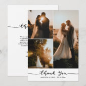 Modern Thank You Script Wedding Photo Collage サンキューカード (正面/裏面)