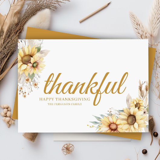 Modern Thankful Minimal Chic Happy Thanksgiving シーズンカード