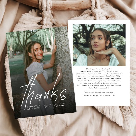 Modern Thanks Script Simple Photo Graduation サンキューカード