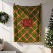 Modern Thanksgiving Plaid Blanket Monogram Cozy フリースブランケット