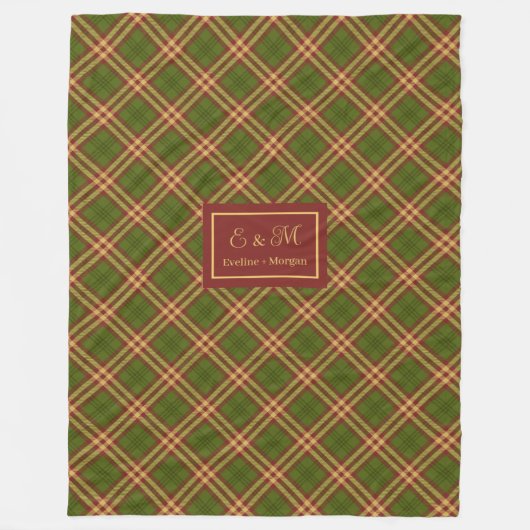 Modern Thanksgiving Plaid Blanket Monogram Cozy フリースブランケット (正面)