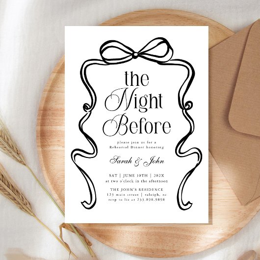Modern The Night Before Bow BoRehearsal Dinner 招待状