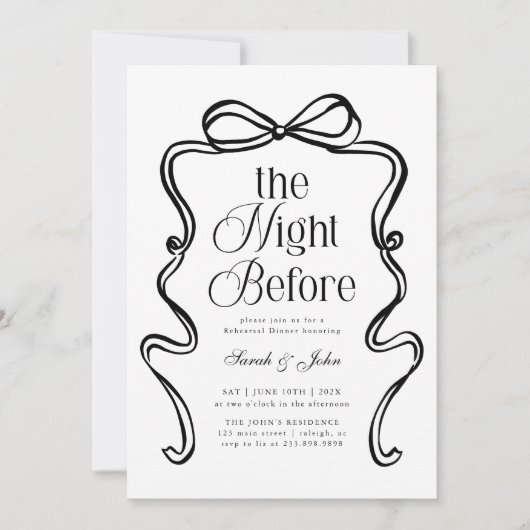 Modern The Night Before Bow BoRehearsal Dinner 招待状 (正面)