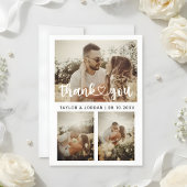 Modern Three Photo Collage Heart Script Wedding  サンキューカード
