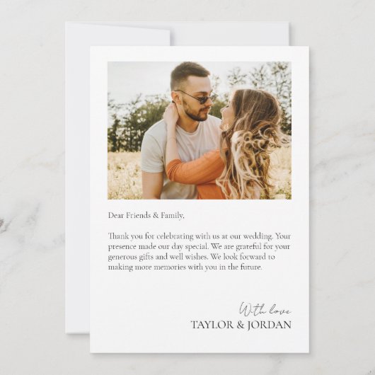 Modern Three Photo Collage Heart Script Wedding  サンキューカード (裏面)