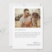 Modern Three Photo Collage Heart Script Wedding  サンキューカード (裏面)