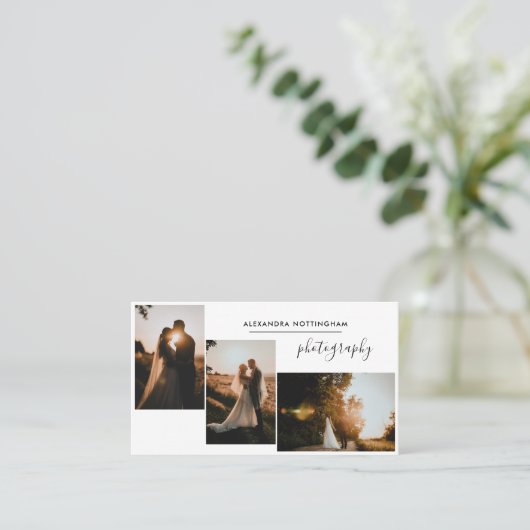 Modern Three Photo Collage Wedding Photography 名刺 (スタンド正面)