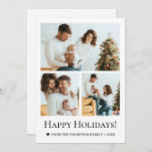 Modern Three Photo Family Christmas happy holidays シーズンカード (正面/裏面)