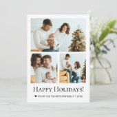 Modern Three Photo Family Christmas happy holidays シーズンカード (スタンド正面)