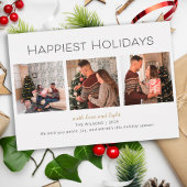 Modern Three Photo Happiest Holidays Family Card シーズンカード
