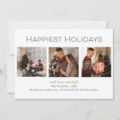 Modern Three Photo Happiest Holidays Family Card シーズンカード (正面)