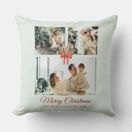Modern Three-Photo Holiday Family Collage クッション