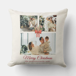 Modern Three-Photo Holiday Family Collage クッション