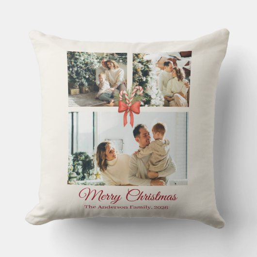 Modern Three-Photo Holiday Family Collage クッション (正面)
